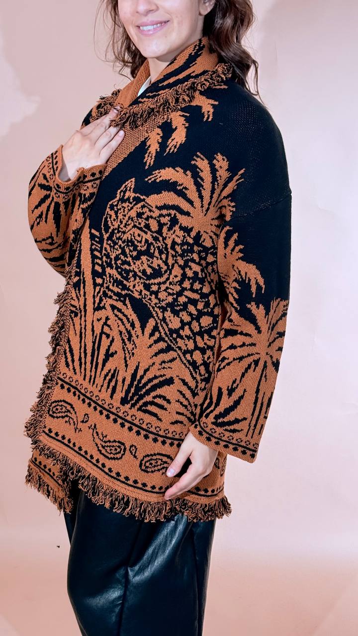 ANGELA DAVIS Chamonix cardigan con cintura LS1 RUGGINE 