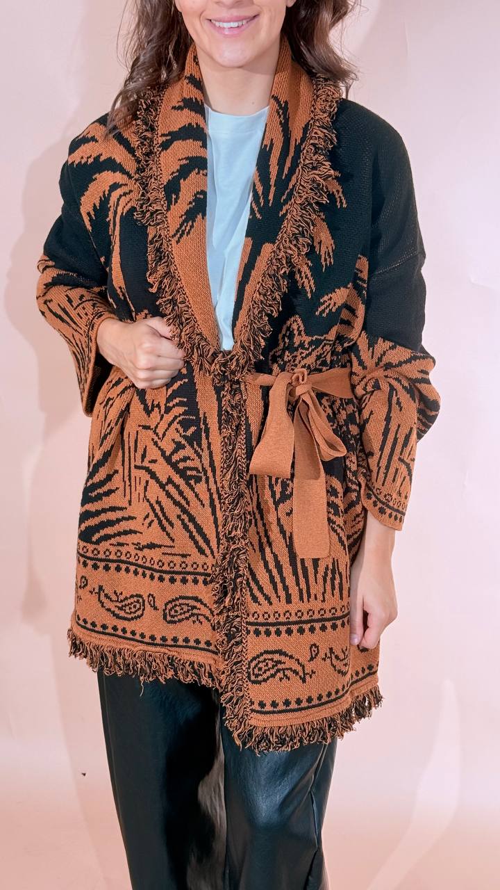 ANGELA DAVIS Chamonix cardigan con cintura LS1 RUGGINE 
