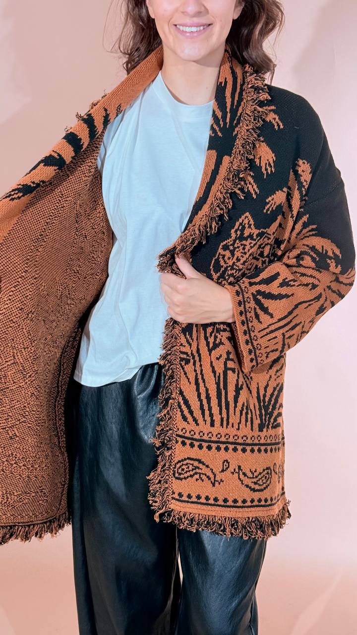 ANGELA DAVIS Chamonix cardigan con cintura LS1 RUGGINE 