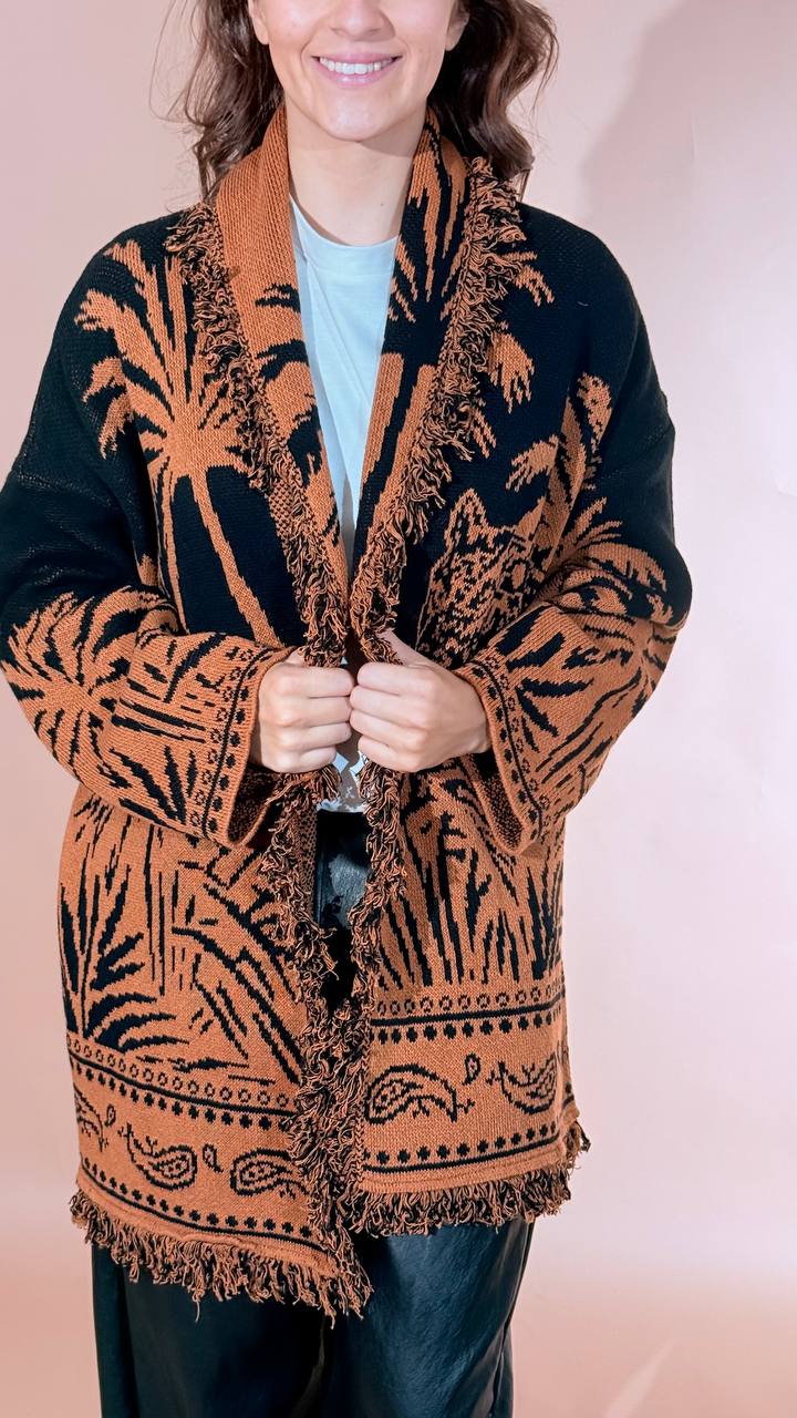 ANGELA DAVIS Chamonix cardigan con cintura LS1 RUGGINE 