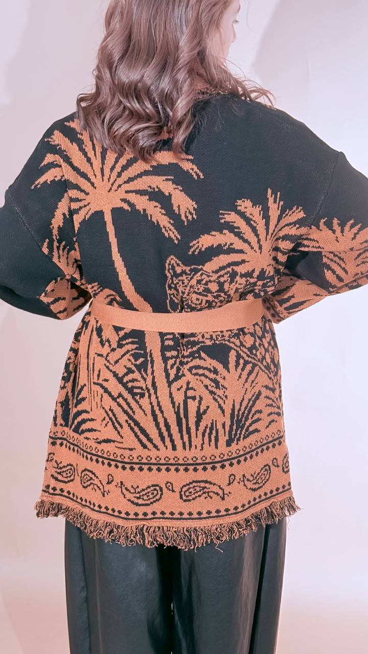 ANGELA DAVIS Chamonix cardigan con cintura LS1 RUGGINE 