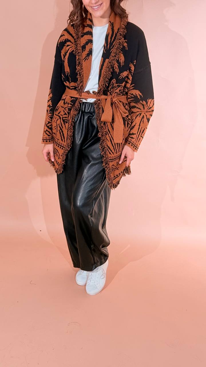 ANGELA DAVIS Chamonix cardigan con cintura LS1 RUGGINE 