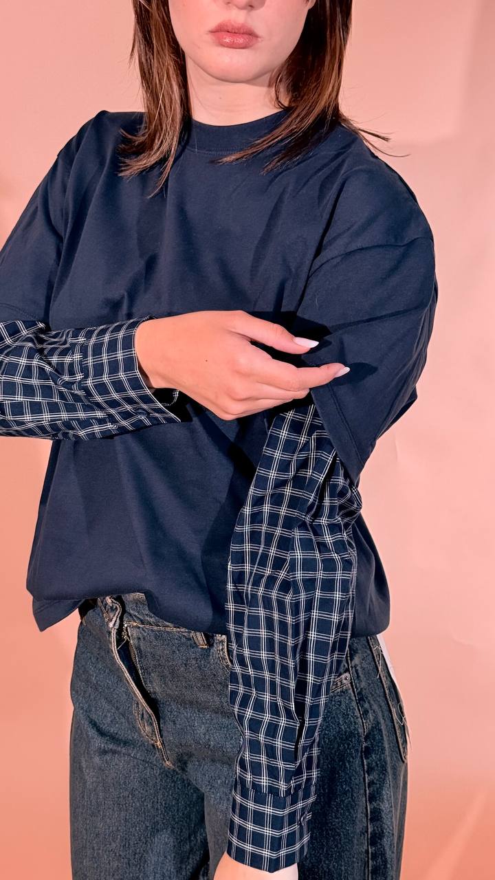 ELEH "grace" tshirt manica check EFW260032 BLU 