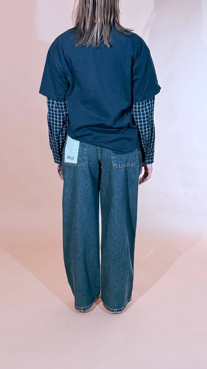 ELEH "grace" tshirt manica check EFW260032 BLU 