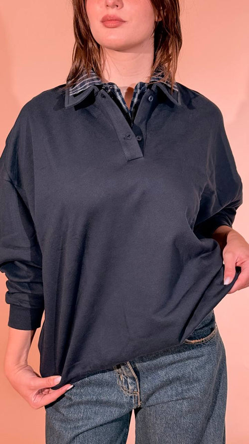ELEH "grace" polo dettaglio check EFW260033 BLU 