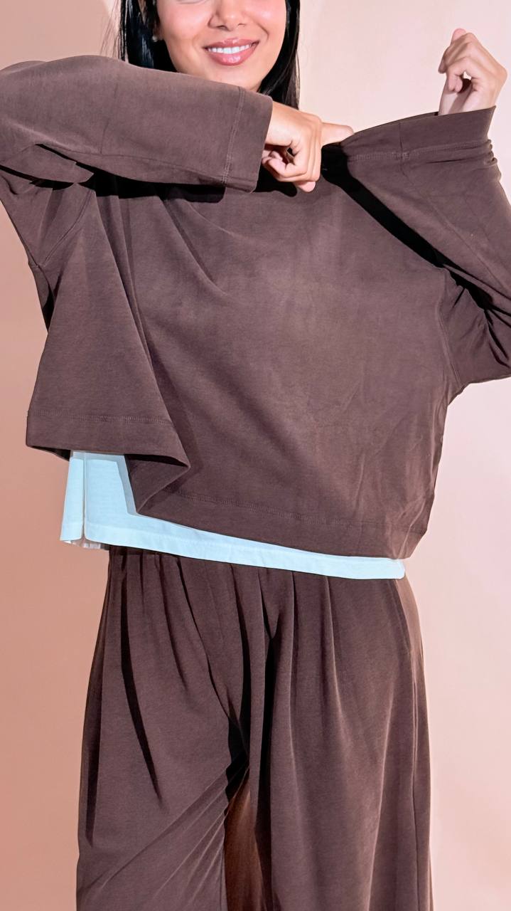 ELEH "comfy" tshirt manica lunga EFW260086 MARRONE 