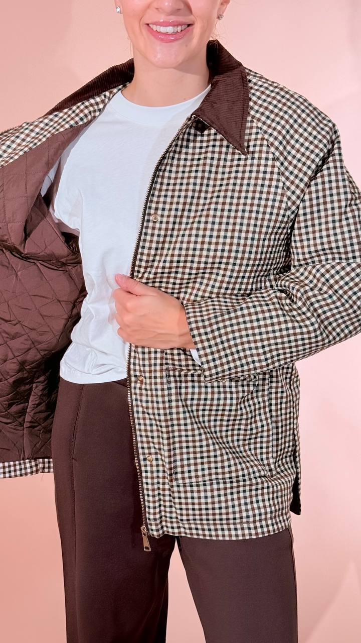 GLAMOROUS Check jacjet con collo velluto KA7700 MORO 