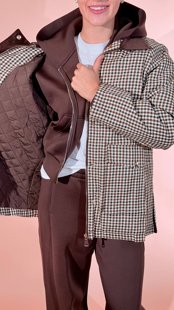 GLAMOROUS Check jacjet con collo velluto KA7700 MORO 