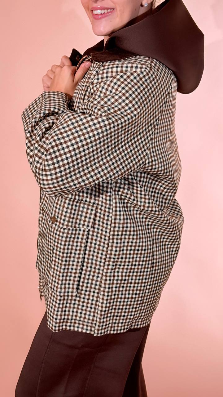 GLAMOROUS Check jacjet con collo velluto KA7700 MORO 