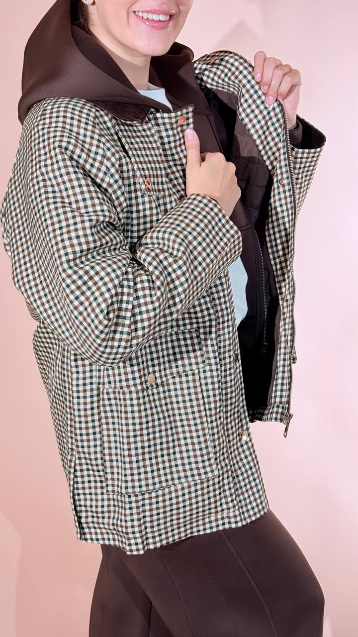 GLAMOROUS Check jacjet con collo velluto KA7700 MORO 