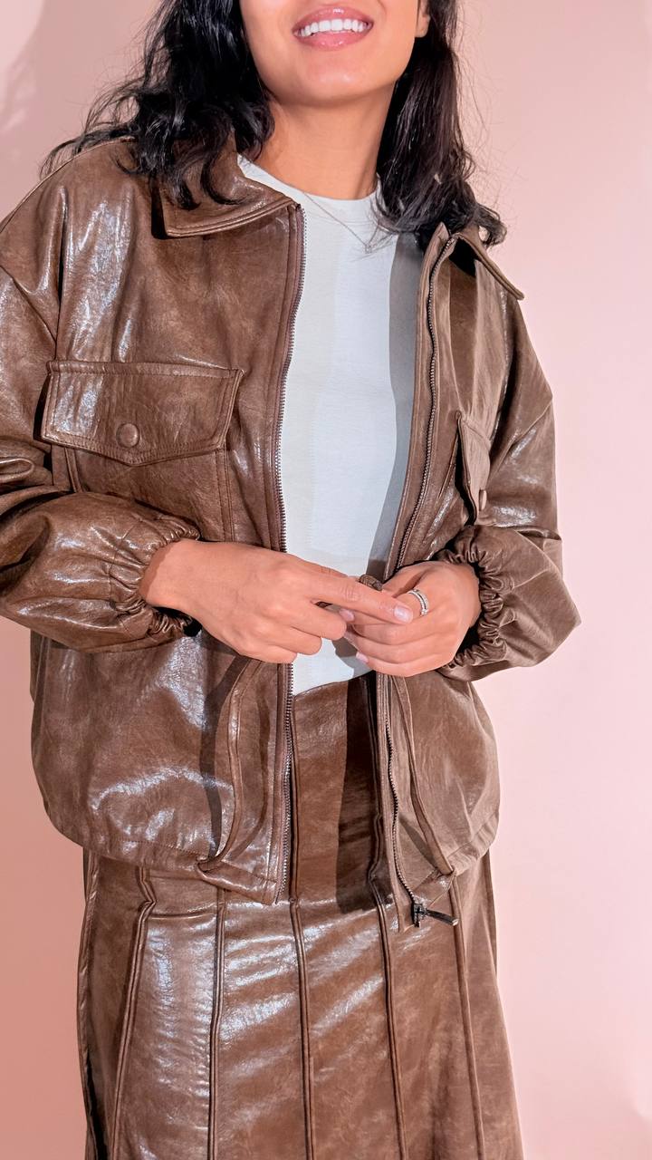 HAVE ONE Giacca cognac con coulisse KMI-R029 CUOIO 