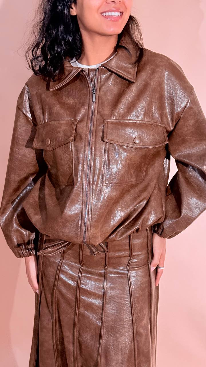 HAVE ONE Giacca cognac con coulisse KMI-R029 CUOIO 