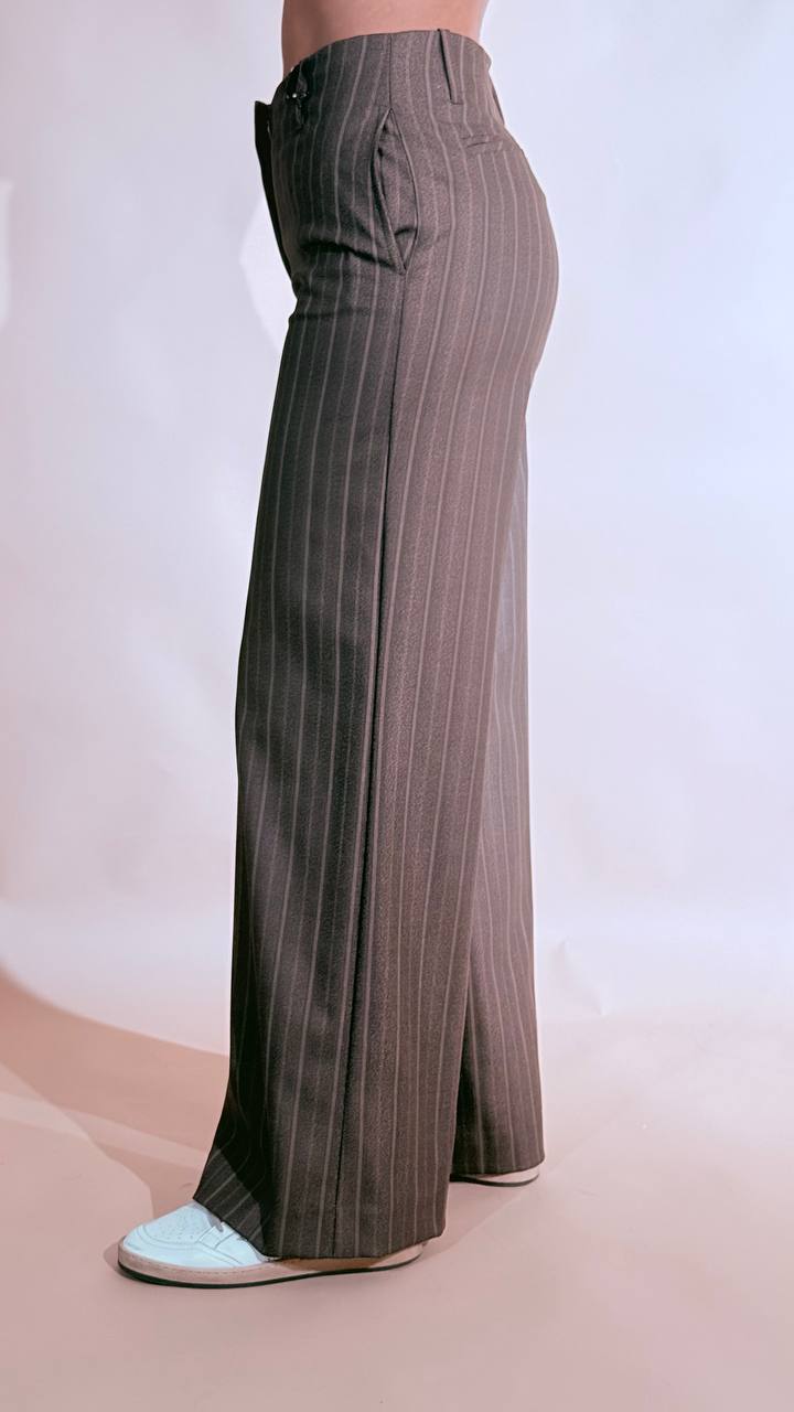 HAVE ONE Pantalone vintage gessato con taschino fianco PCB-R030 MORO 