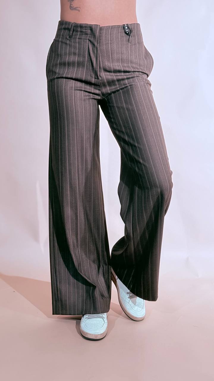 HAVE ONE Pantalone vintage gessato con taschino fianco PCB-R030 MORO 