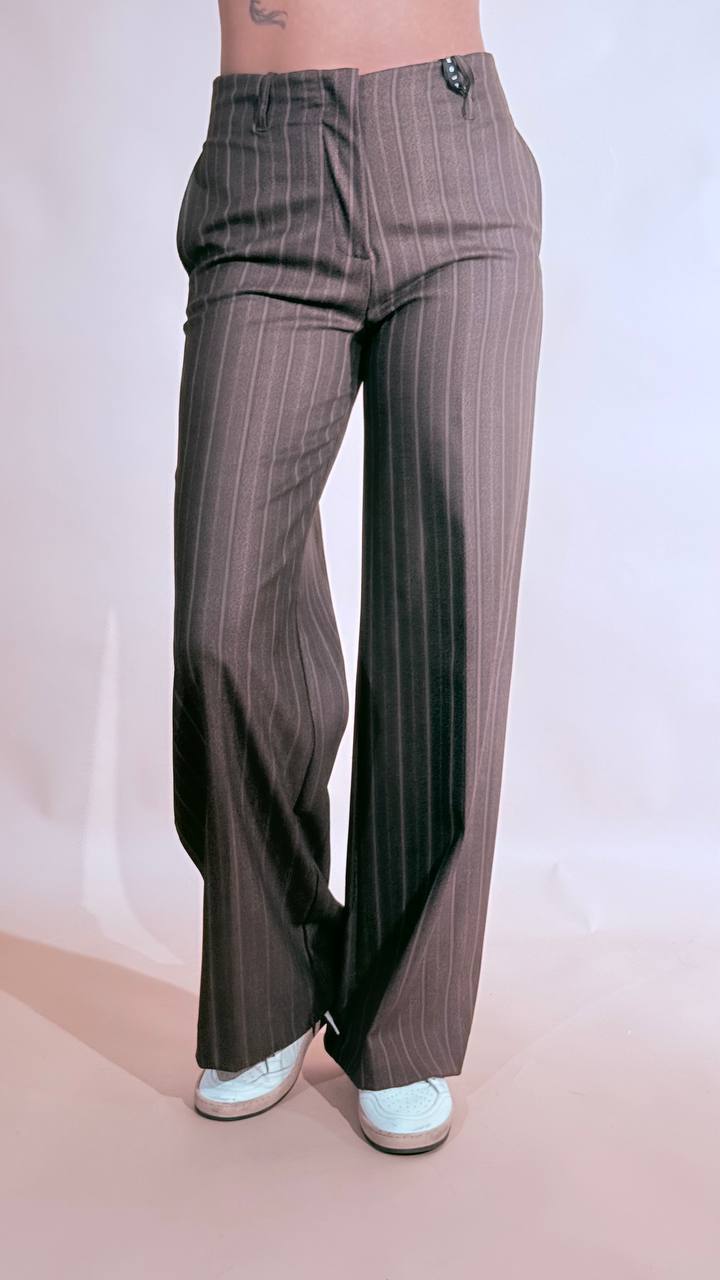 HAVE ONE Pantalone vintage gessato con taschino fianco PCB-R030 MORO 