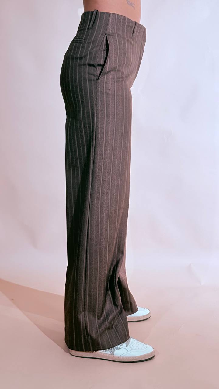 HAVE ONE Pantalone vintage gessato con taschino fianco PCB-R030 MORO 