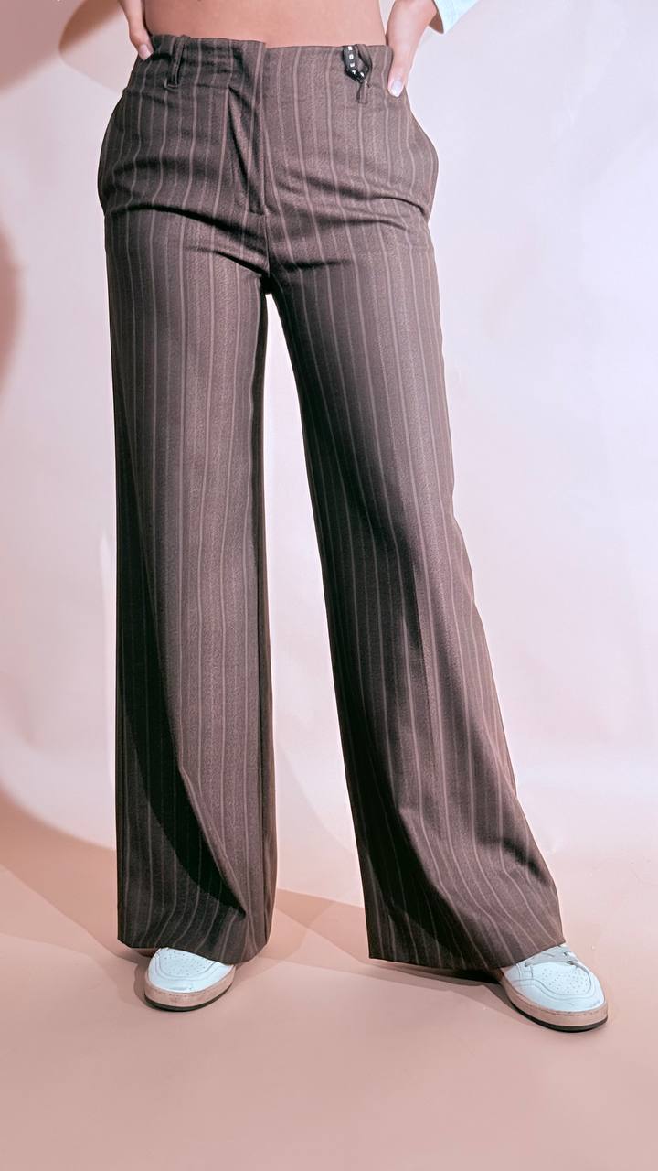 HAVE ONE Pantalone vintage gessato con taschino fianco PCB-R030 MORO 