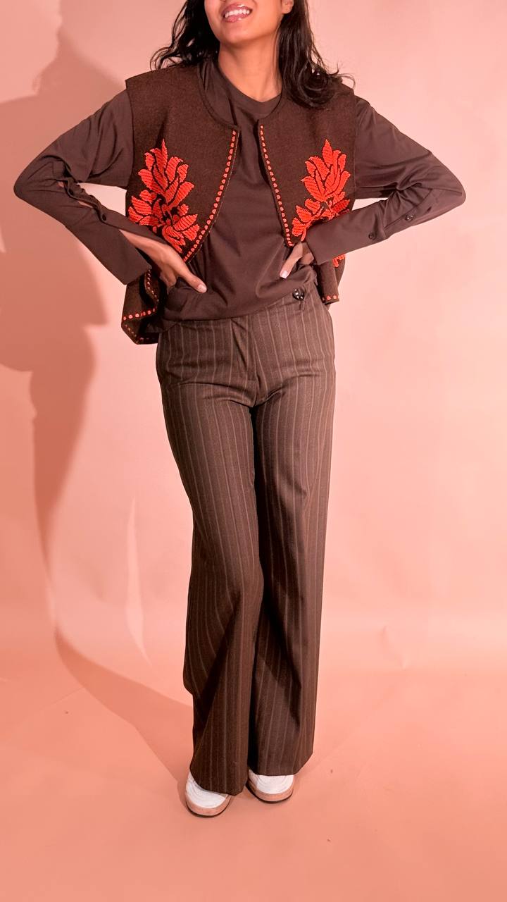 HAVE ONE Pantalone vintage gessato con taschino fianco PCB-R030 MORO 