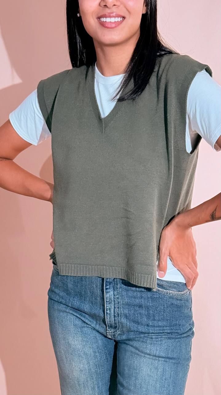 KONTATTO "ginevra" gilet scollo v 3M1709C KHAKI 
