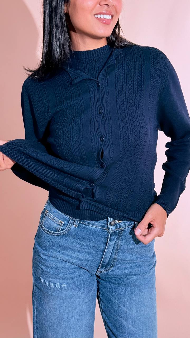 KONTATTO "Amelie" cardigan traforato modello koreana 3M1734C BLU 
