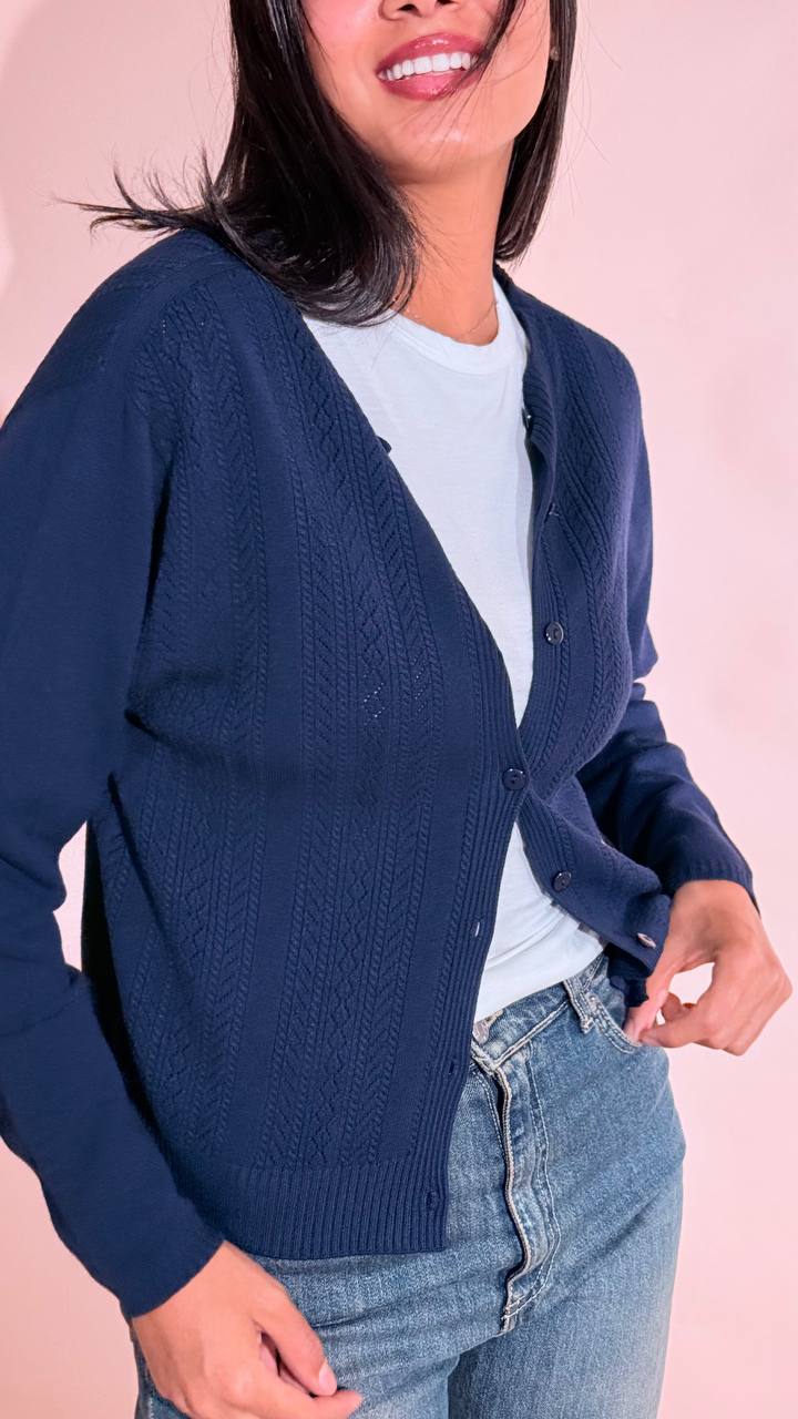 KONTATTO "Amelie" cardigan traforato modello koreana 3M1734C BLU 