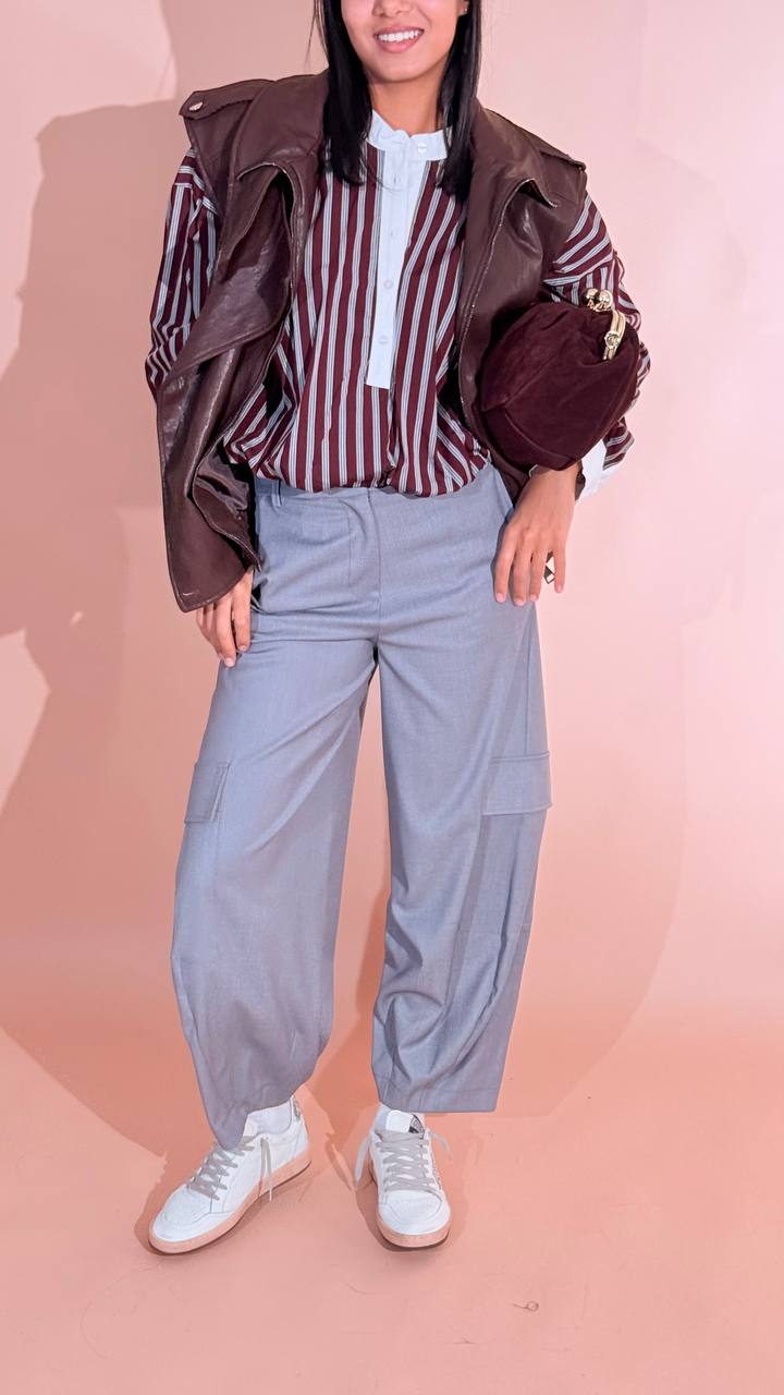 KONTATTO "Ines" pantalone baloon cargo ADF709C GRIGIO 