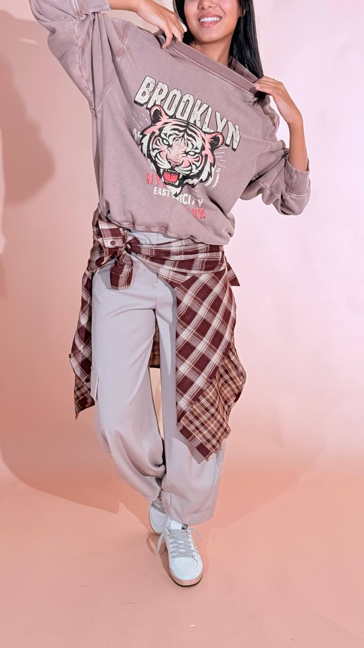 KONTATTO "Ines" pantalone baloon cargo ADF709C MASTICE 