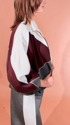 KONTATTO "olivia" bomber inserti tricolor full zip CO2022C PANNA/BORDEUAX/GRIGIO 