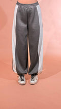 KONTATTO "olivia" pants bicolor elastico in vita polsino sul fondo CO2023C GRIGIO/PANNA 