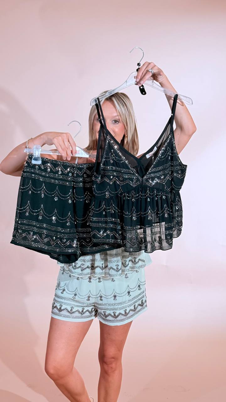 KONTATTO Shine set con top e short elasticato UP102N NERO 