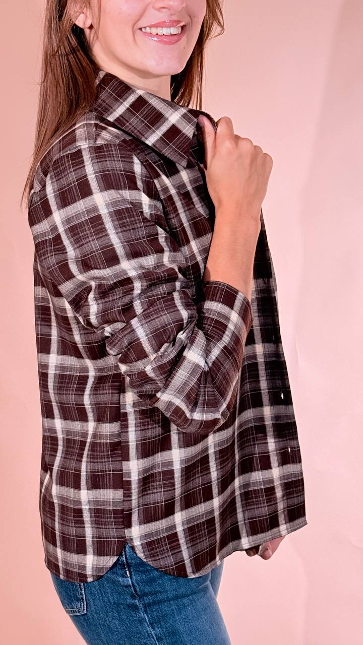 LEVA camicia check con spille 061026 MORO 
