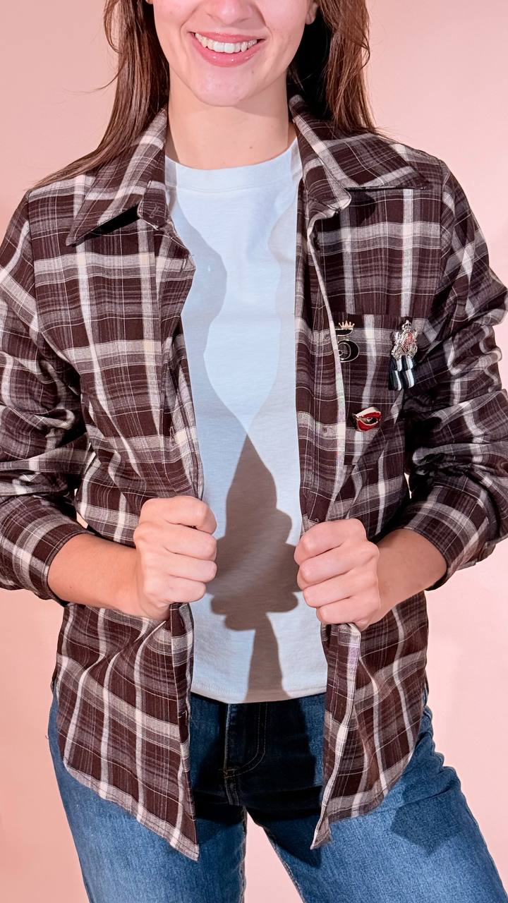 LEVA camicia check con spille 061026 MORO 