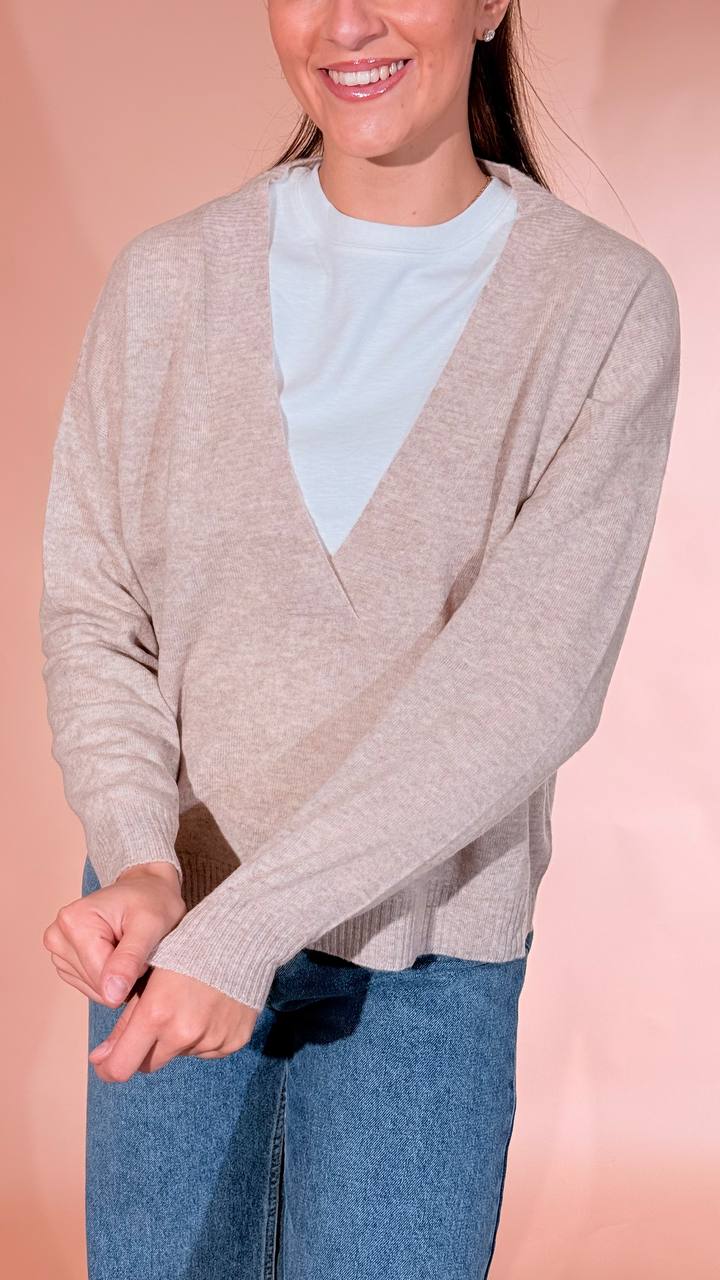 LEVA Pull scollo v scatoletta 1008 BEIGE 
