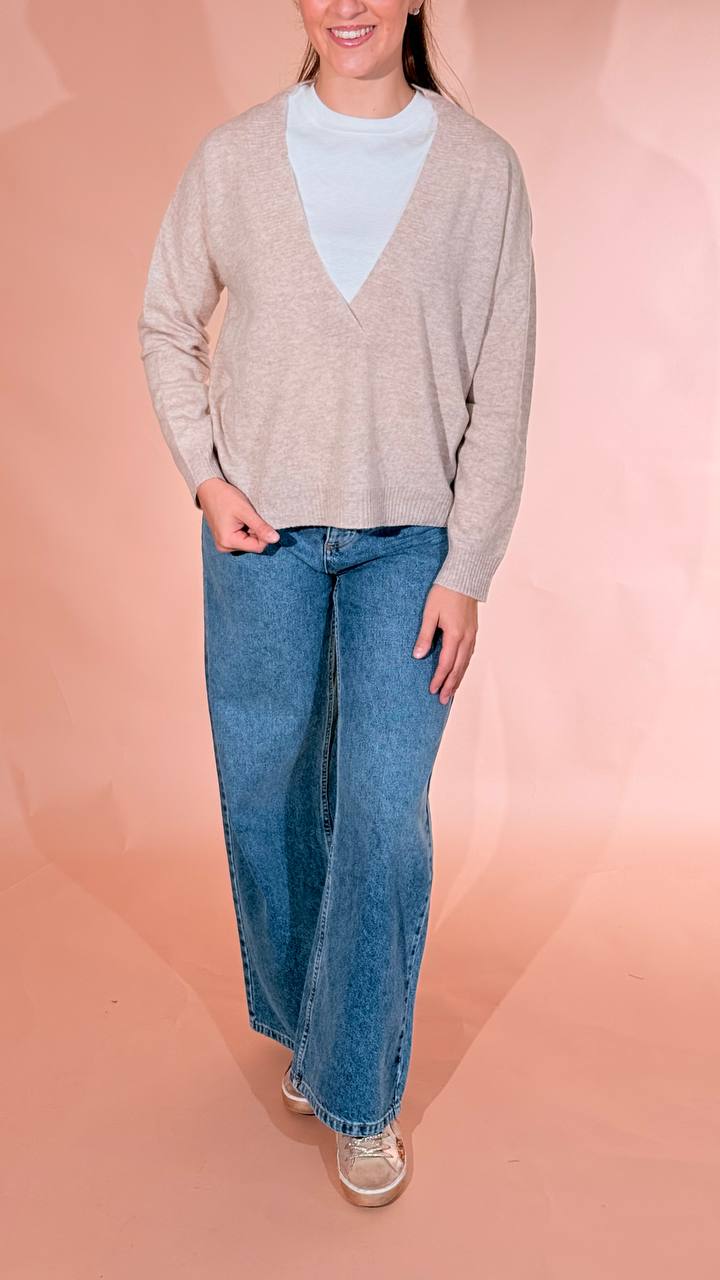 LEVA Pull scollo v scatoletta 1008 BEIGE 