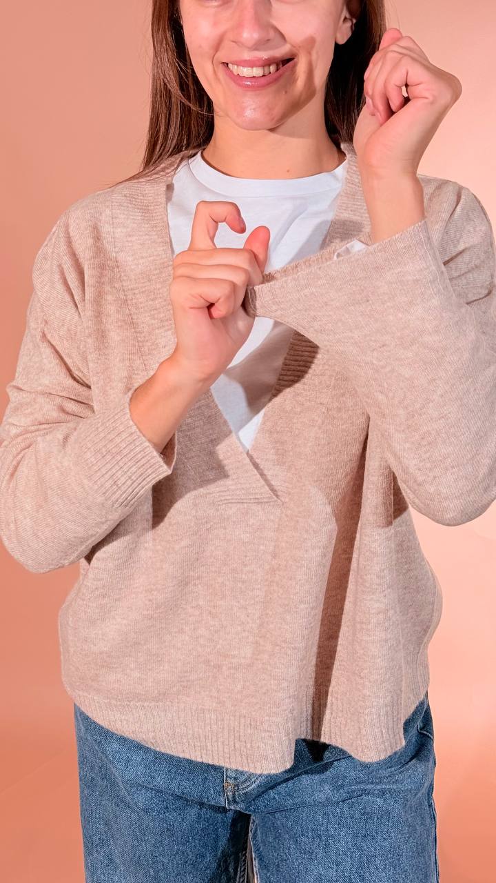 LEVA Pull scollo v scatoletta 1008 BEIGE 