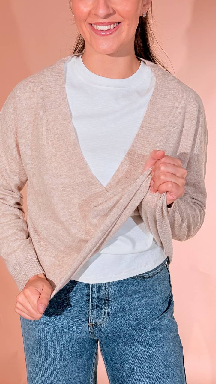 LEVA Pull scollo v scatoletta 1008 BEIGE 
