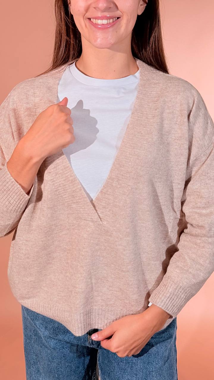 LEVA Pull scollo v scatoletta 1008 BEIGE 