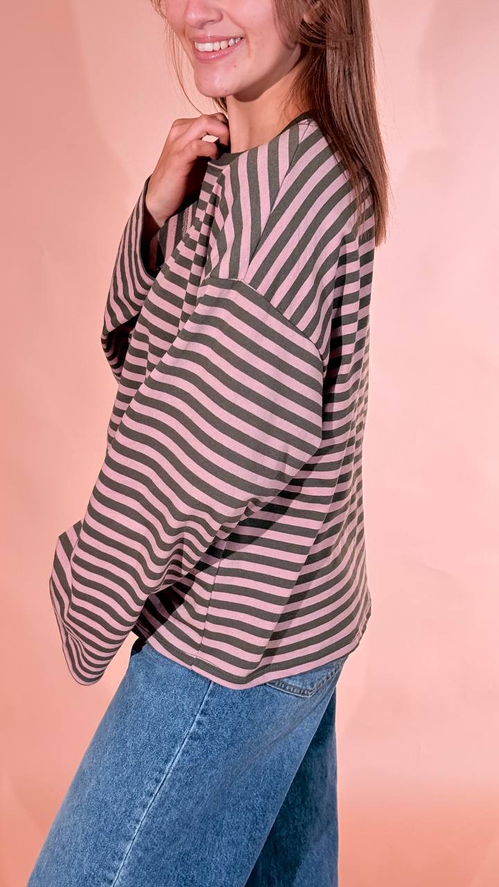 LEVA T-shirt stripes 1109 ROSA/VERDE 
