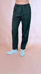 LEVA Pantalone gessato con cintura 2596 VERDE 
