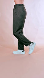 LEVA Pantalone gessato con cintura 2596 VERDE 