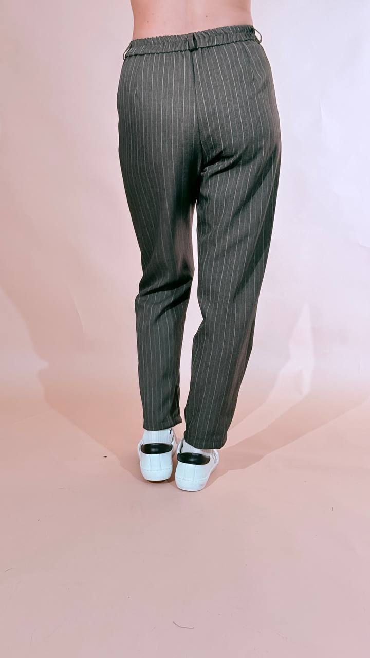 LEVA Pantalone gessato con cintura 2596 VERDE 
