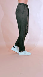 LEVA Pantalone gessato con cintura 2596 VERDE 