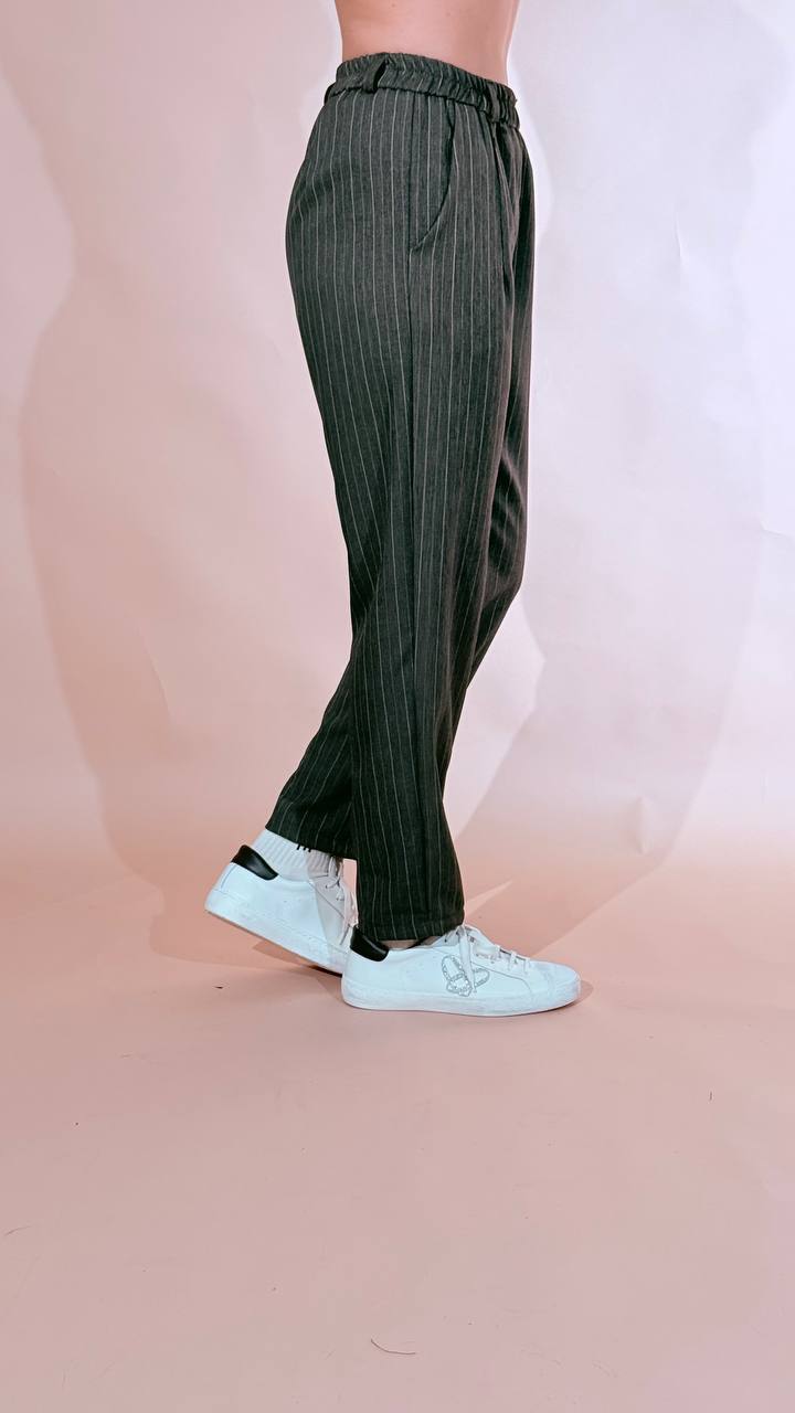 LEVA Pantalone gessato con cintura 2596 VERDE 