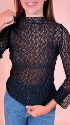 LEVA Pizzo tshirt manica lunga 7009 NERO 