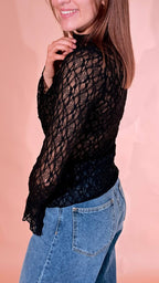 LEVA Pizzo tshirt manica lunga 7009 NERO 