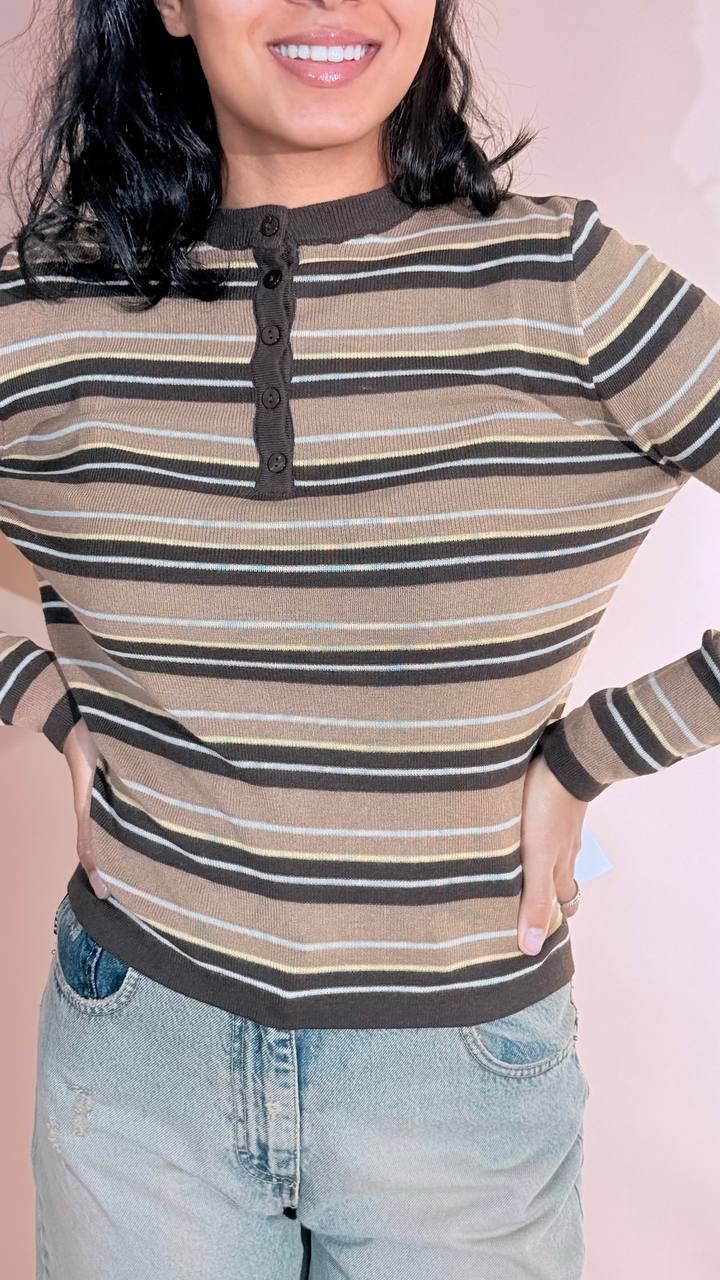 LEVA Ambra maglia rigata Y24HW70216 MORO 