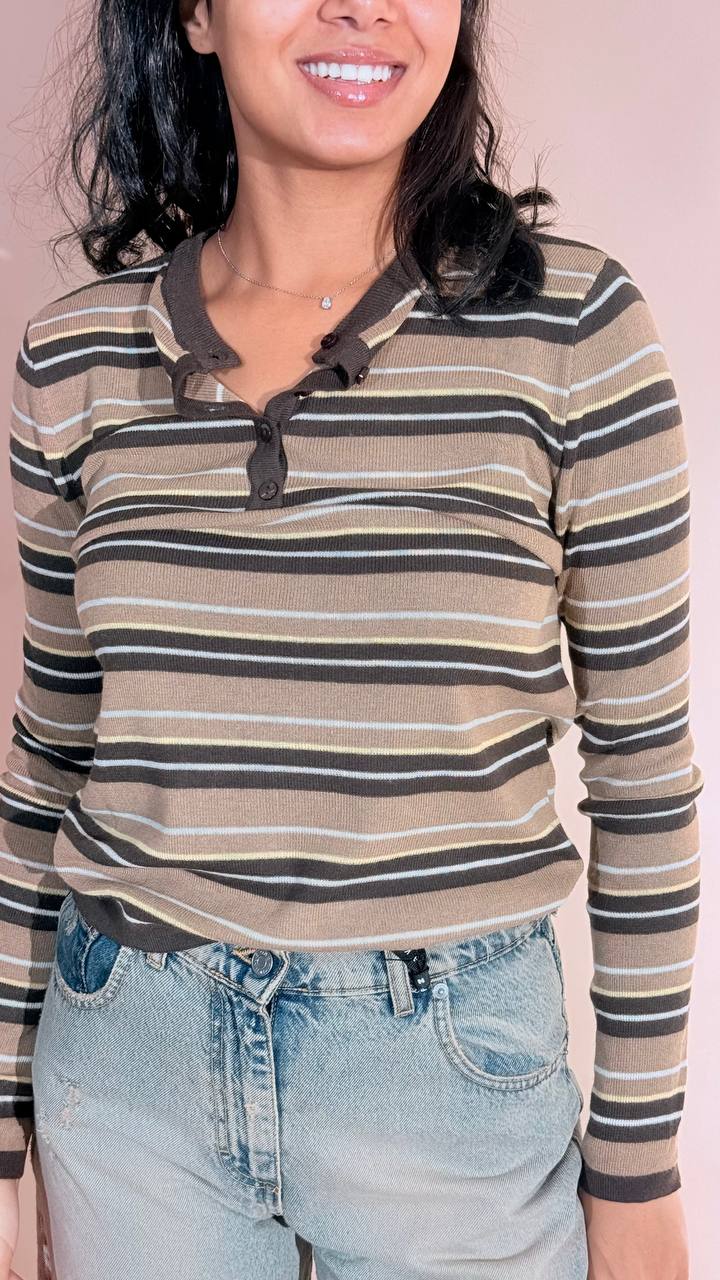 LEVA Ambra maglia rigata Y24HW70216 MORO 
