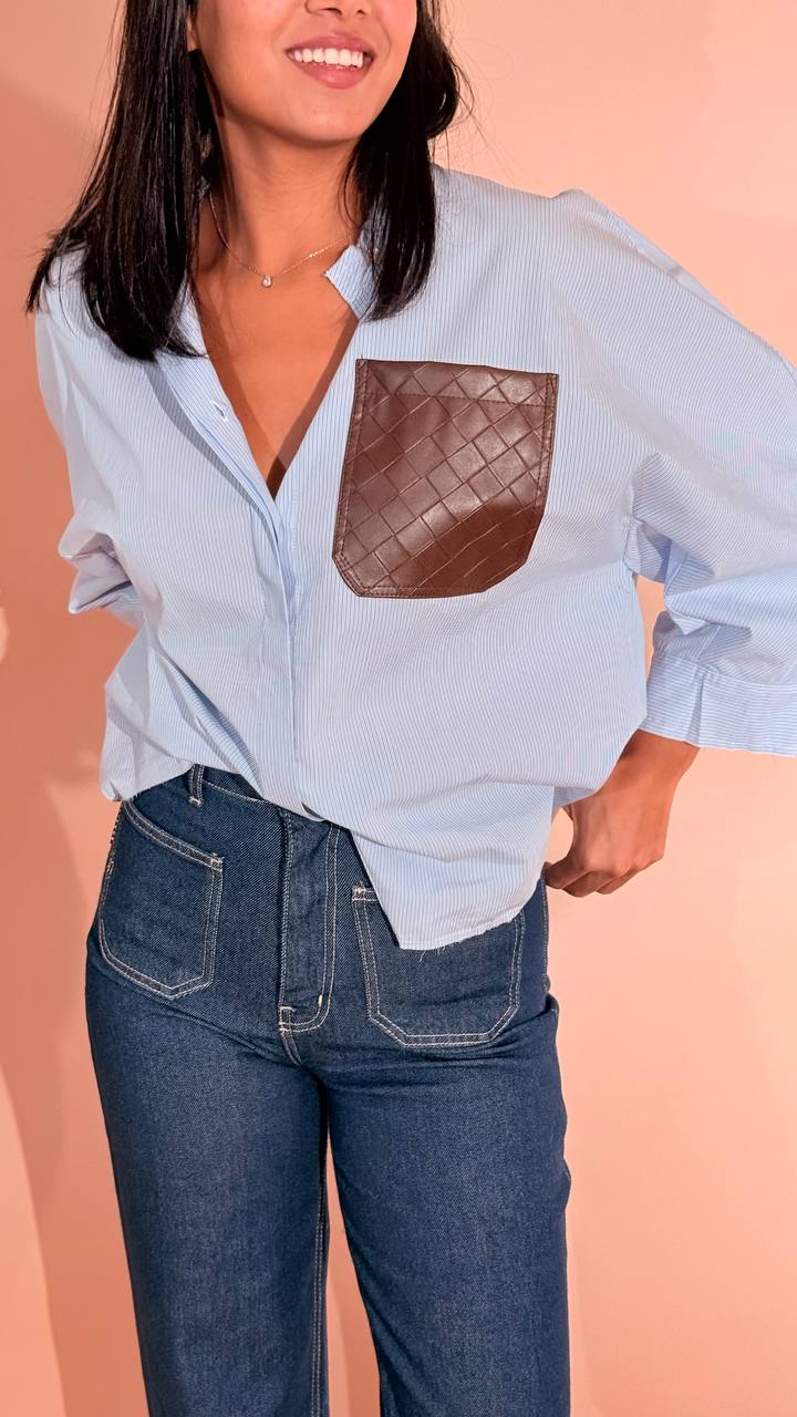 MOTEL Giorgia camicia riga taschino 39804G AZZURRO 