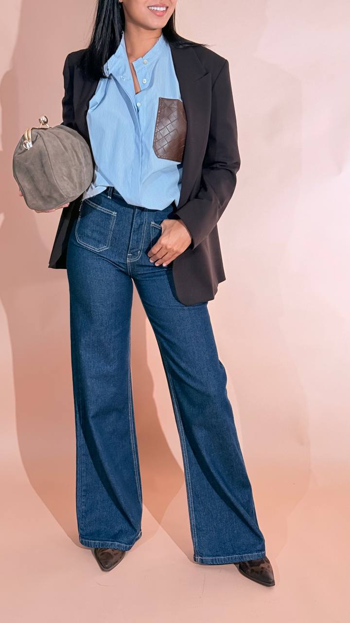 MOTEL Giorgia camicia riga taschino 39804G AZZURRO 