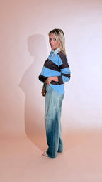 MOTEL Polo rigata con scollo P6HMJ17A41484 MORO 